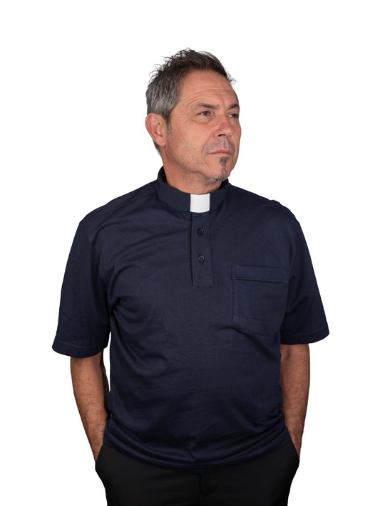 POLO  CLERGY MEZZA MANICA 100% COTONE  MERCERIZZATO COLORE BLU